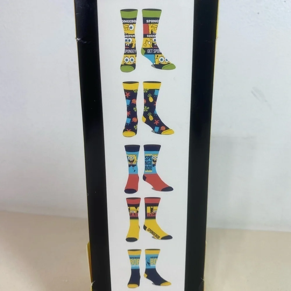 Spongebob‎ Squarepants 6 Pair CREW SOCKS Men Size 8-12 Bioworld NEW Sponge Bob